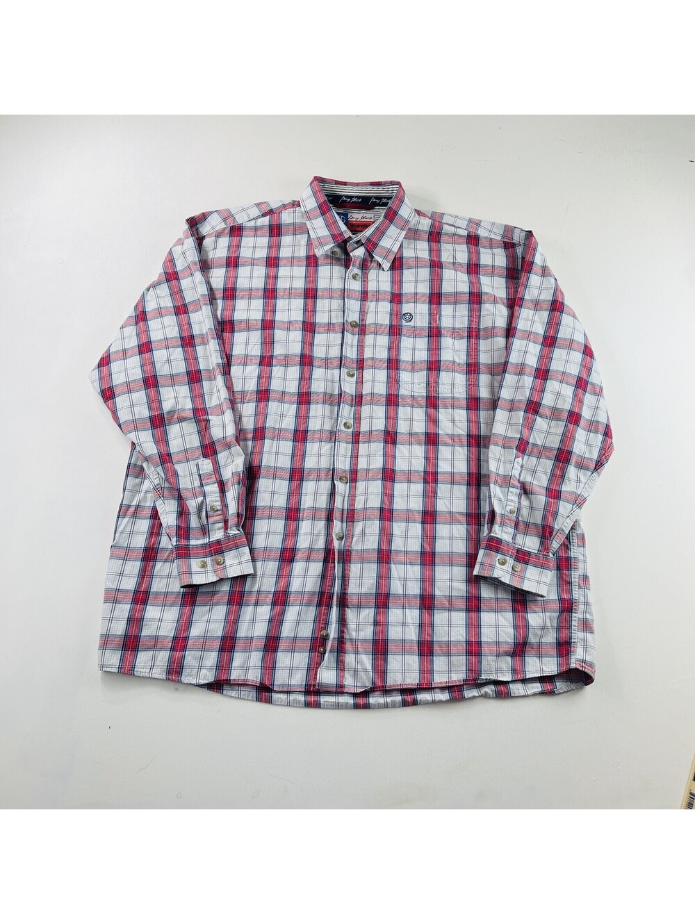 Wrangler George Straight Button Down Western Shirt L/S Blue Red Plaid Mens Sz XL